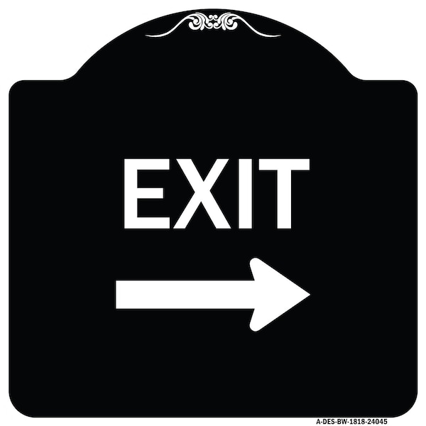 Exit With Right Arrow 3 Heavy-Gauge Aluminum Architectural Sign, 18" H, 18" L, BW-1818-24045